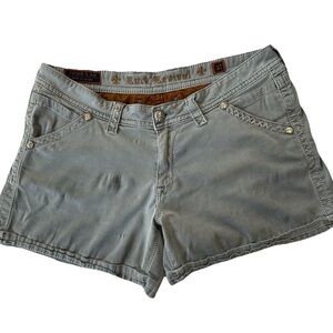 Rock Revival Women’s Silver Shorts Gray-32*-Distressed Grunge Metal ThrashedREAD